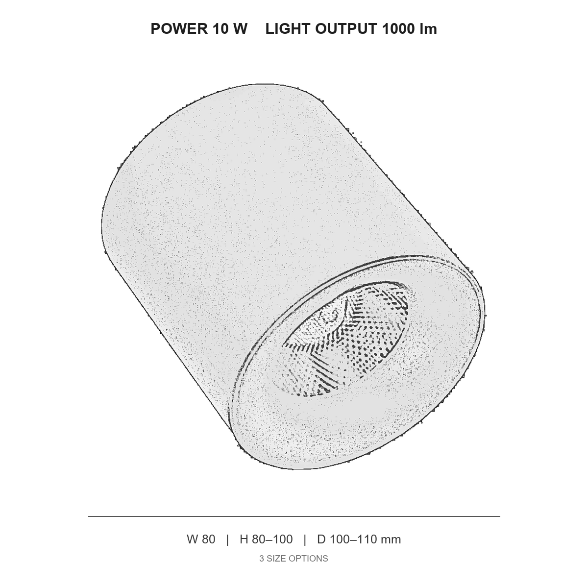 چراغ روکار COB سیلیندرا technical dimensions