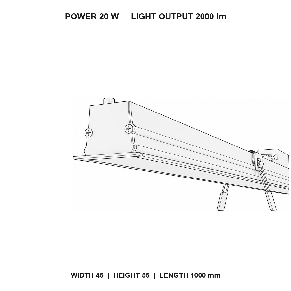 چراغ خطی توکار لبه‌دار SP NARROW technical dimensions