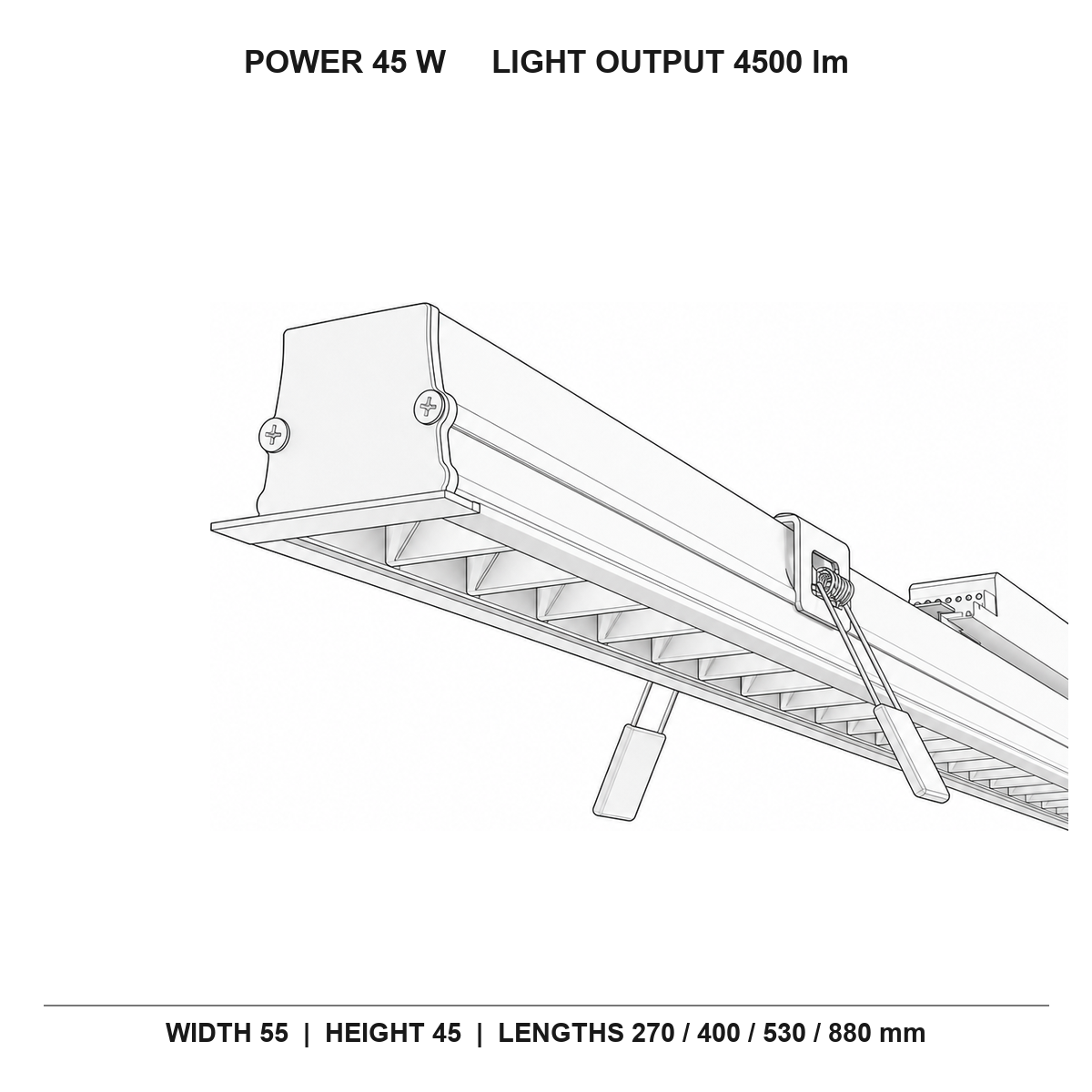 چراغ خطی توکار نقطه‌ای اس‌پی باریک technical dimensions
