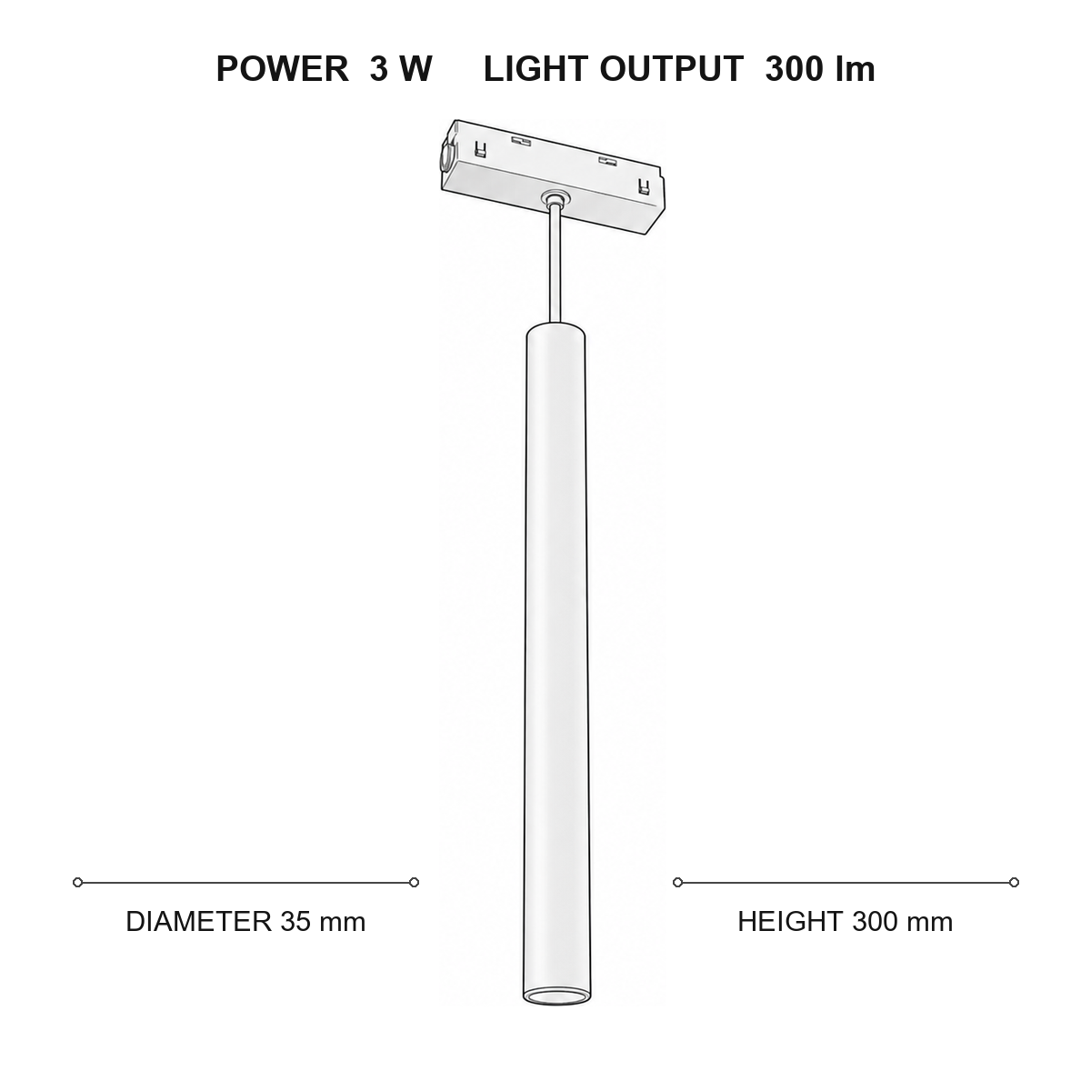 چراغ آویز ریل مغناطیسی مگنتو اسمال 35 technical dimensions