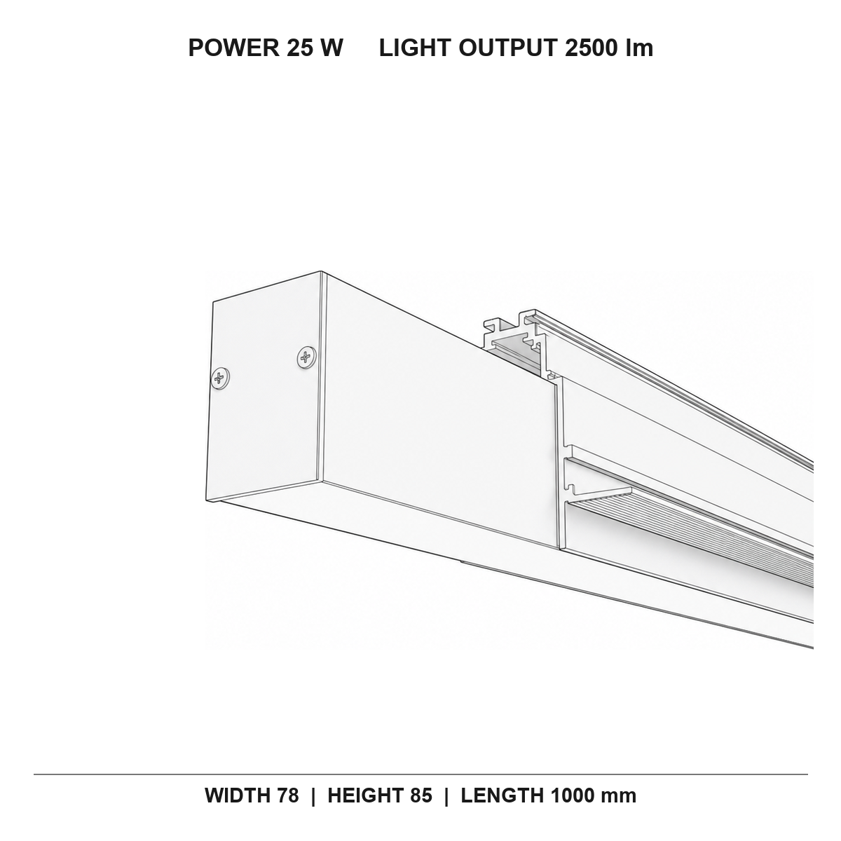 چراغ خطی توکار بدون لبه BD NARROW technical dimensions
