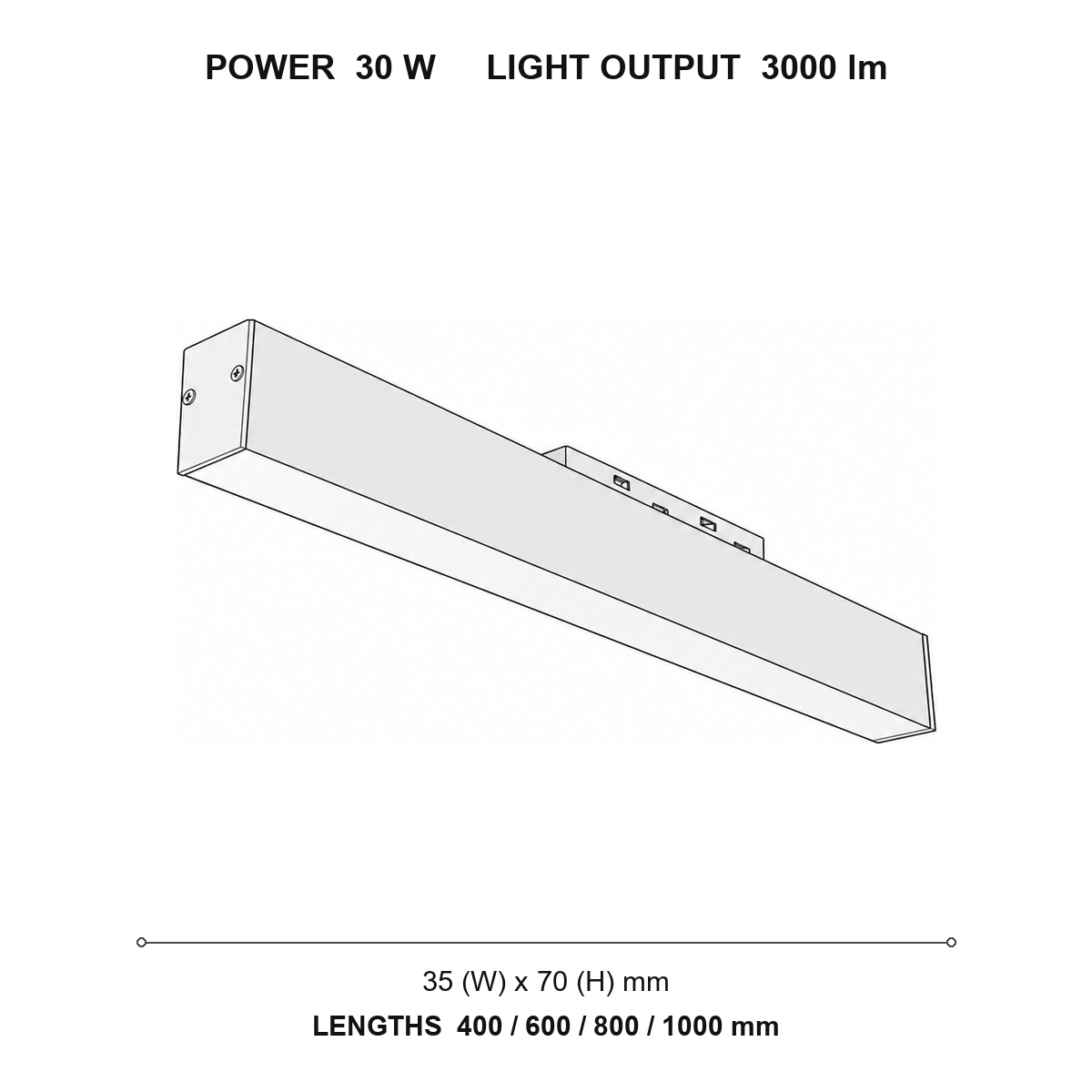 چراغ خطی مگنتی ۴۸ ولت MAGNETO LARGE LINEAR technical dimensions