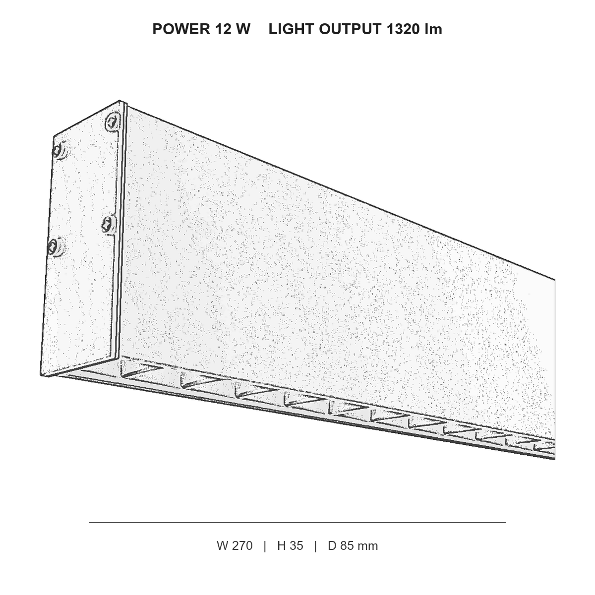 چراغ خطی تریم‌لس نقطه‌ای ام‌دی باریک technical dimensions