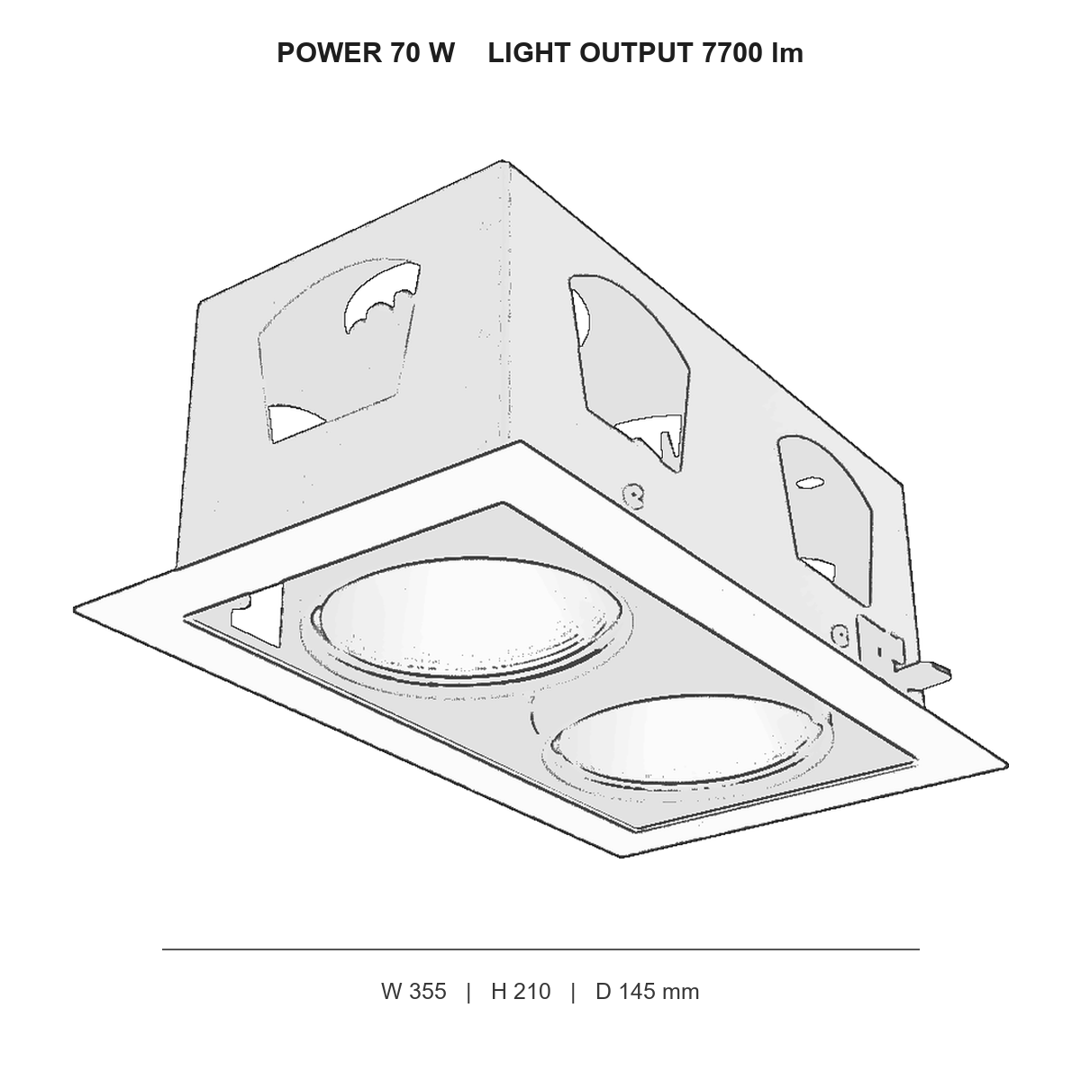 دان‌لایت توکار چرخشی تابان دابل technical dimensions