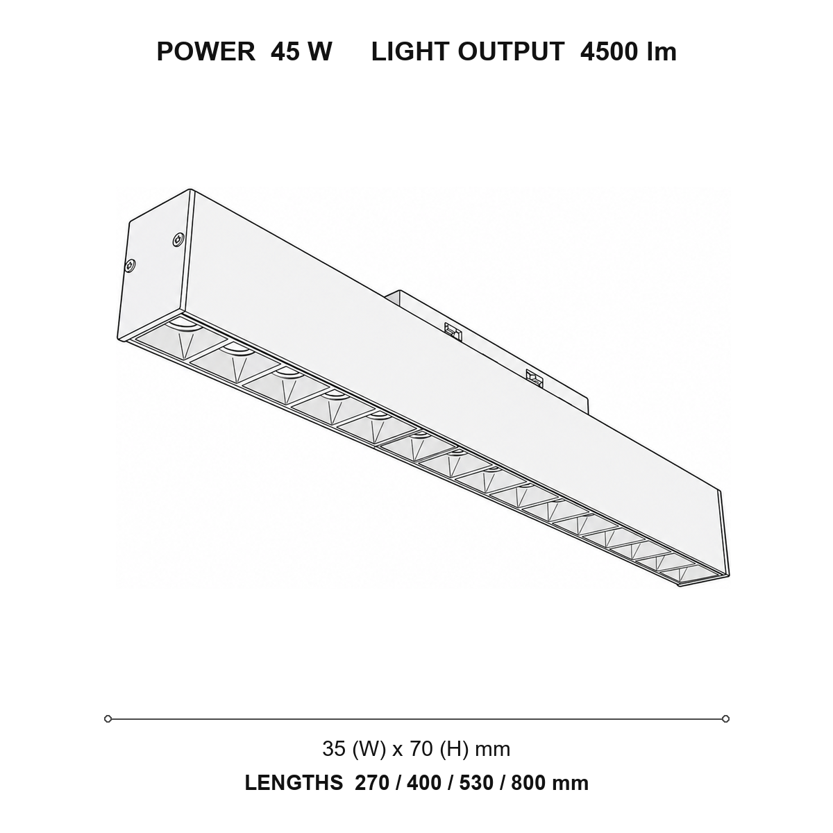 چراغ خطی نقطه‌ای مگنتو لارج technical dimensions