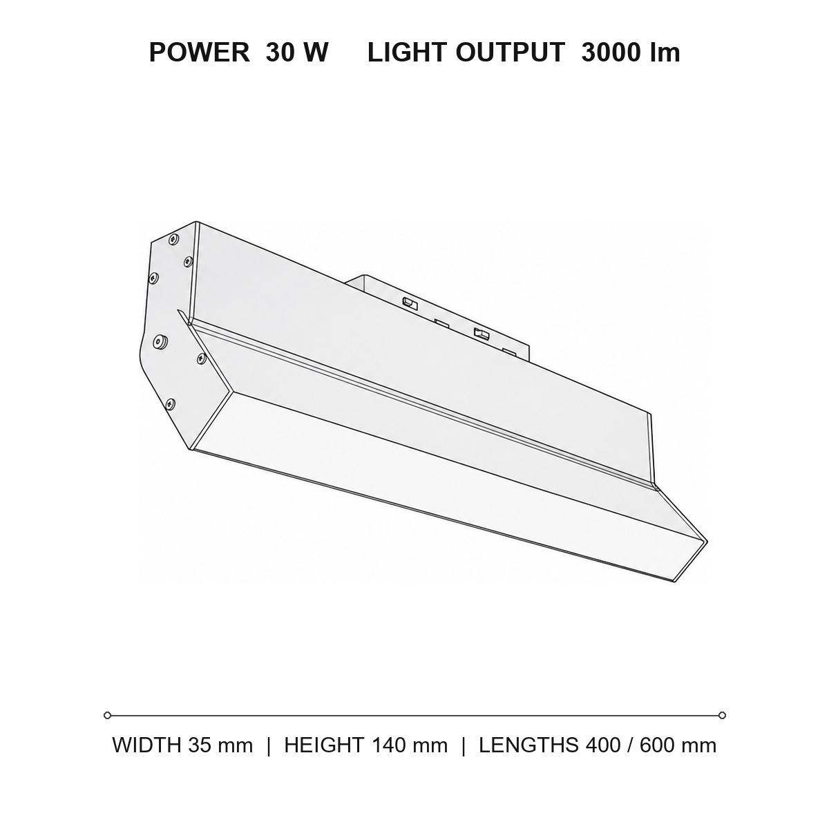 چراغ خطی زاویه‌ای مگنتو لارج technical dimensions